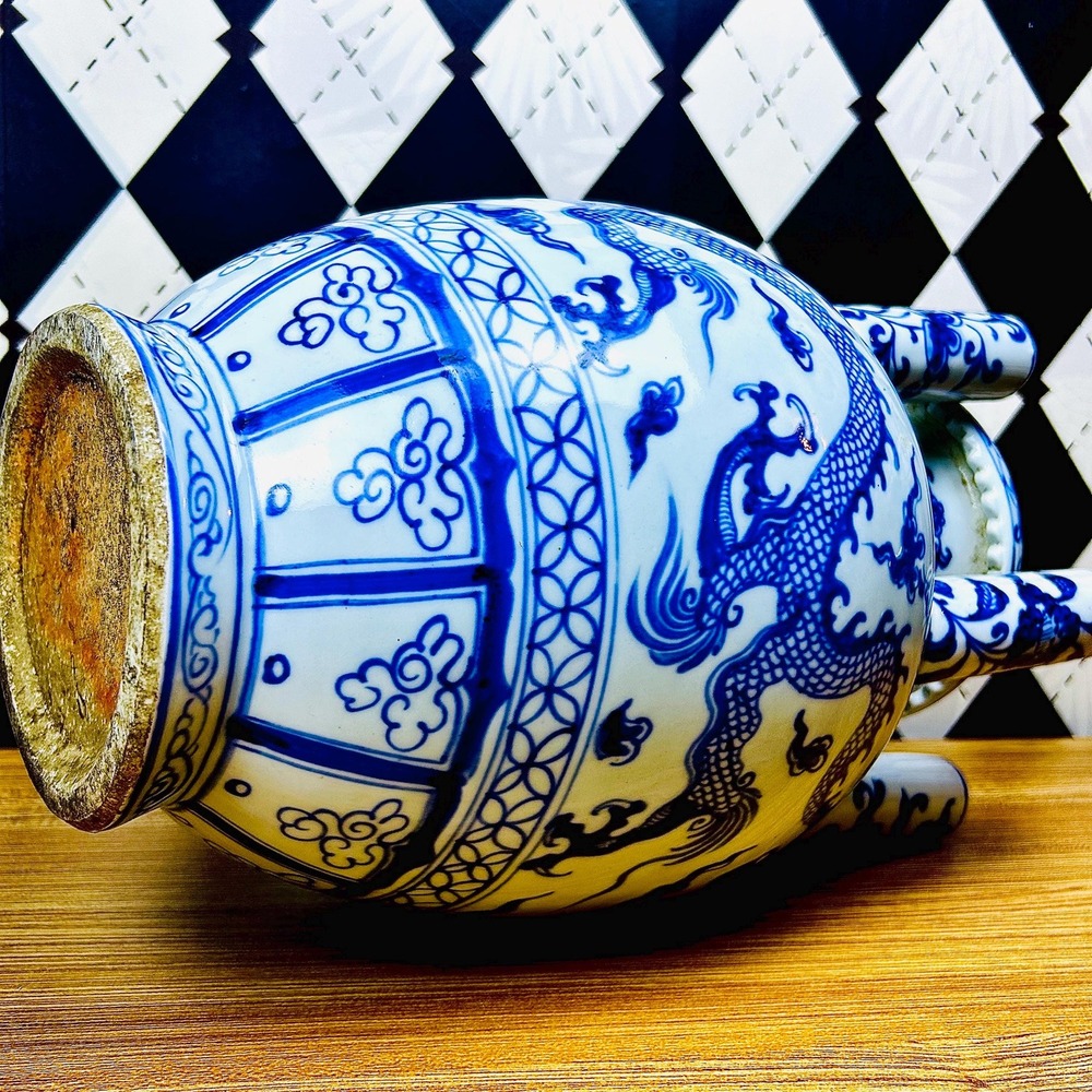 Grand Tulipière 15" Blue & White Chinoiserie Dragon Vase Porcelain Multi-Spout - Picture 15 of 17
